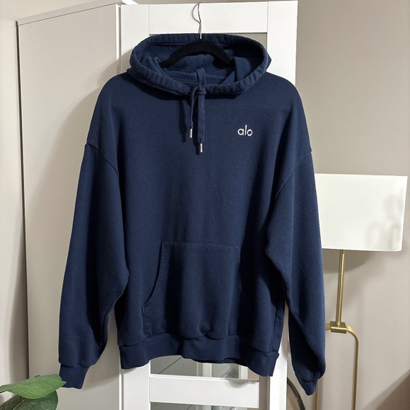 ALO Yoga Tops - ALO Yoga Accolade Hoodie Sweatshirt Navy Blue Oversized Small